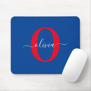 Personalised Monogram Script Name Blue White Red Mouse Pad