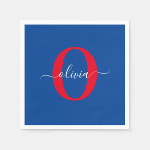 Personalised Monogram Script Name Blue White Red Napkin