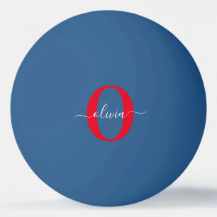 Personalised Monogram Script Name Blue White Red Ping Pong Ball