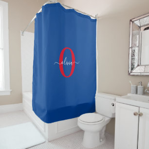 Personalised Monogram Script Name Blue White Red Shower Curtain