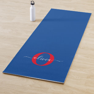 Personalised Monogram Script Name Blue White Red Yoga Mat
