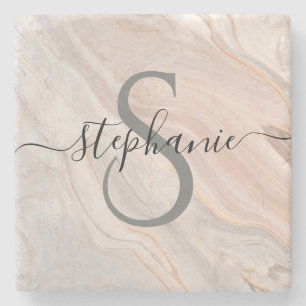 Personalised Monogram Script Name Initial Stone Coaster