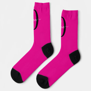 Personalised Monogram Script Name Pink Black White Socks