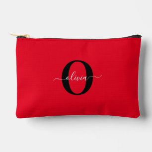 Personalised Monogram Script Name Red Black White Accessory Pouch