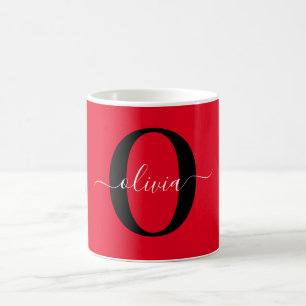 Personalised Monogram Script Name Red Black White Coffee Mug