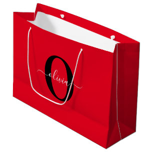 Personalised Monogram Script Name Red Black White Large Gift Bag