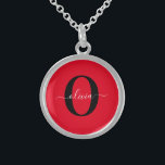 Personalised Monogram Script Name Red Black White Sterling Silver Necklace<br><div class="desc">This elegant monogram and stylish script name design can be given as a gift for a birthday, wedding, bridal shower, anniversary, Mother's Day or any occasion. It can be personalised with the person's initial and name. You can change the font, font colour, font size and background colour using the Design...</div>