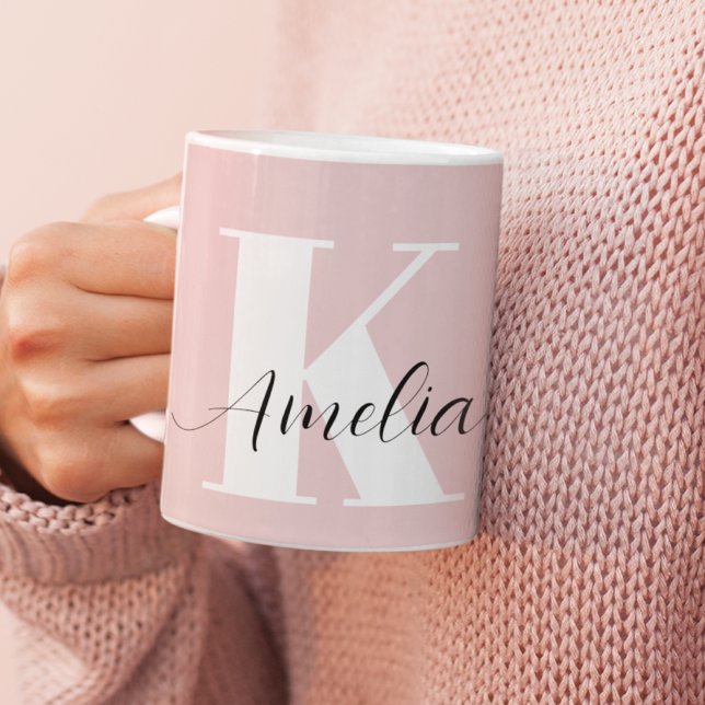 Personalised Monogram Script Pink Coffee Mug (Creator Uploaded)