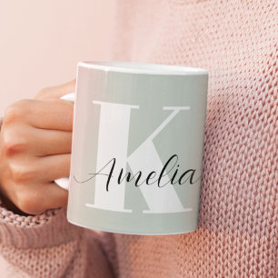 Personalised Monogram Script Sage Green Coffee Mug