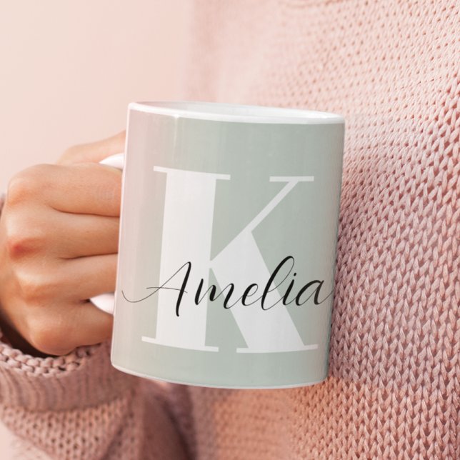 Personalised Monogram Script Sage Green Coffee Mug (Creator Uploaded)