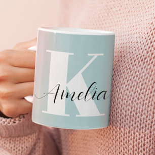 Personalised Monogram Script Teal Coffee Mug
