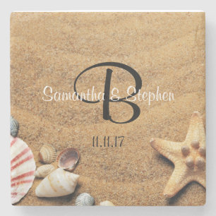 Personalised Monogram Sea Beach Wedding Gift Stone Coaster