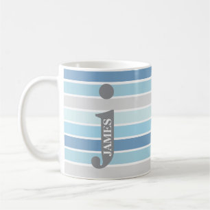 Personalised Monogram 'Shades of Blue' Striped Coffee Mug