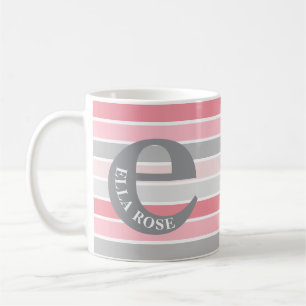 Personalised Monogram 'Shades of Pink' Striped Coffee Mug