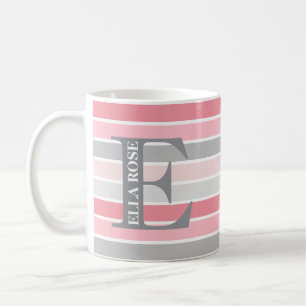 Personalised Monogram 'Shades of Pink' Striped Coffee Mug