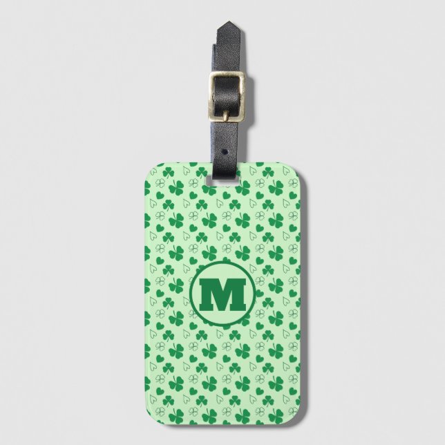 Personalised monogram Shamrock pattern green Lugga Luggage Tag (Front Vertical)