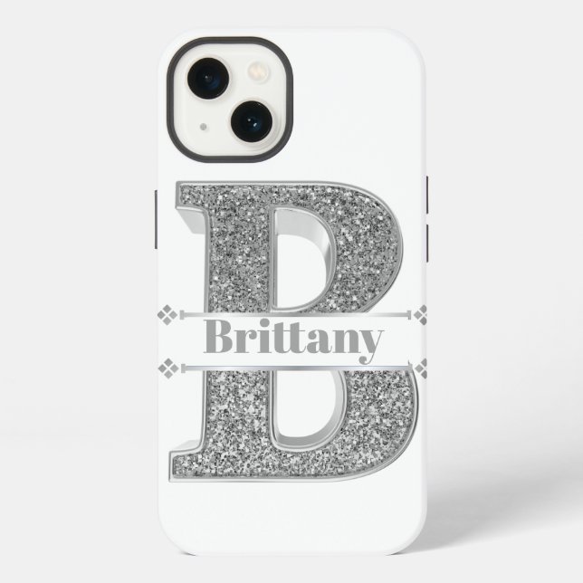 Personalised Monogram Silver Initial B Your Name   iPhone Case (Back)