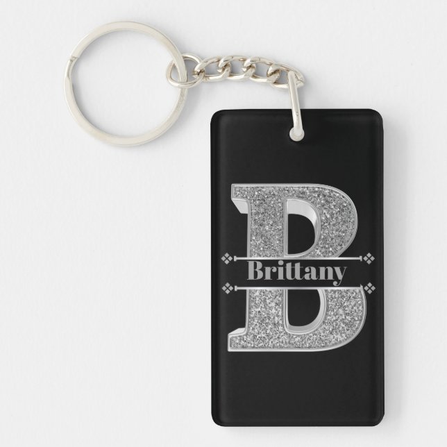  Personalised Monogram Silver Initial B Your Name Key Ring (Front)