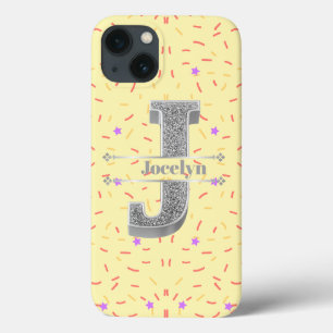 Personalised Monogram Silver Initial J Your Name iPhone 13 Case