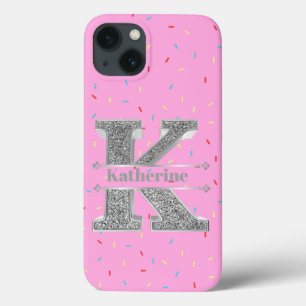 Personalised Monogram Silver Initial K Your Name iPhone 13 Case