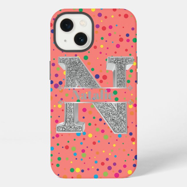 Personalised Monogram Silver Initial N Your Name   iPhone Case (Back)