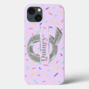 Personalised Monogram Silver Initial Q Your Name iPhone 13 Case