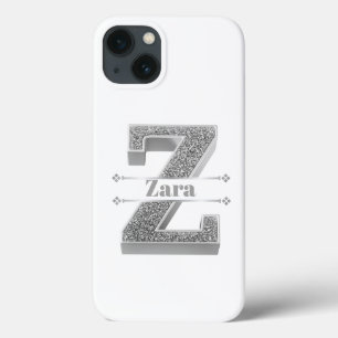 Personalised Monogram Silver Initial Z Your Name   iPhone 13 Case
