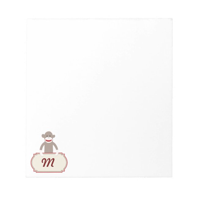 Personalised Monogram Sock Monkey Memo Notepad (Front)