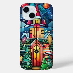Personalised Monogram Stained Glass  Winter Scene iPhone 15 Case