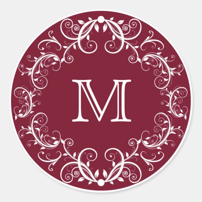 Personalised Monogram Stickers Floral Burgundy (Front)