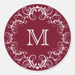 Personalised Monogram Stickers Floral Burgundy