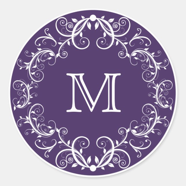 Personalised Monogram Stickers Floral Purple (Front)