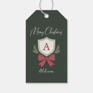 Personalised Monogram Striped Bow Merry Christmas Gift Tags