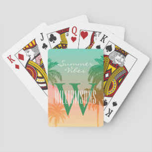 Personalised Monogram Summer Vibes Palm Tree Playing Cards