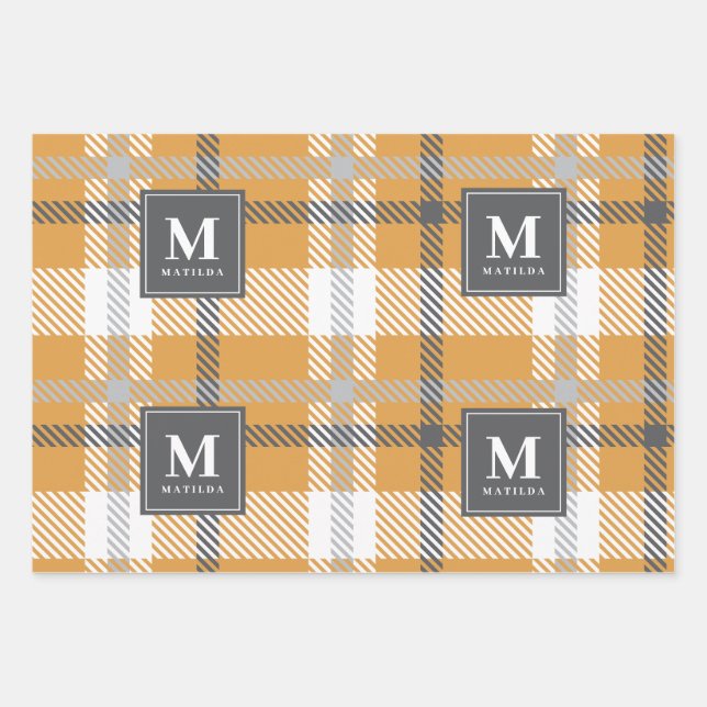 Personalised monogram tartan christmas wrapping paper sheet (Front)