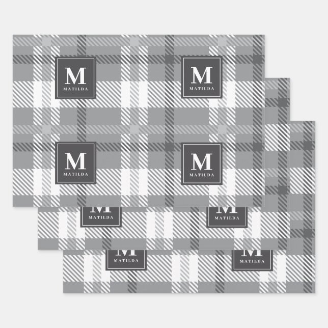Personalised monogram tartan christmas wrapping paper sheet (Set)