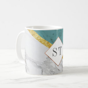 Personalised Monogram Teal Gold Mug