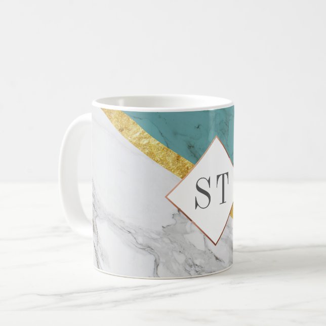 Personalised Monogram Teal Gold Mug (Front Left)