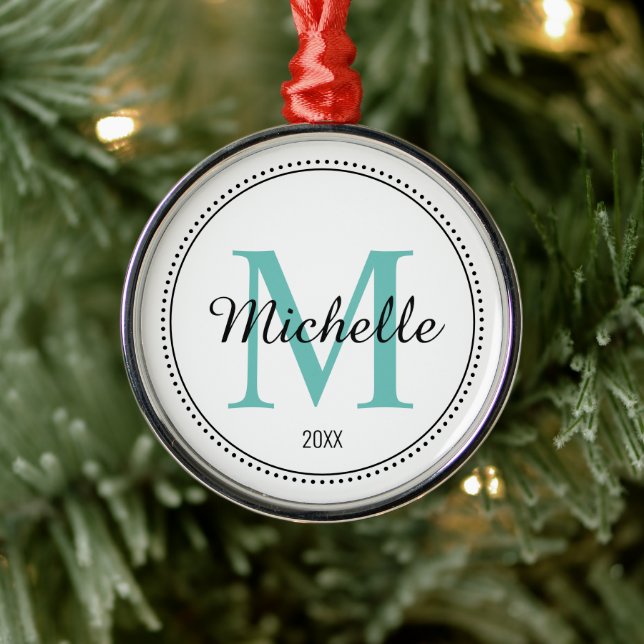 Personalised Monogram Teal  Metal Ornament (Tree)