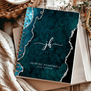 Personalised Monogram Teal Silver Agate 2025 Planner