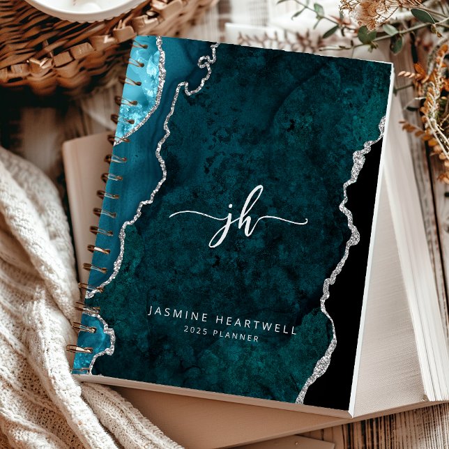 Personalised Monogram Teal Silver Agate 2025 Planner (Creator Uploaded)