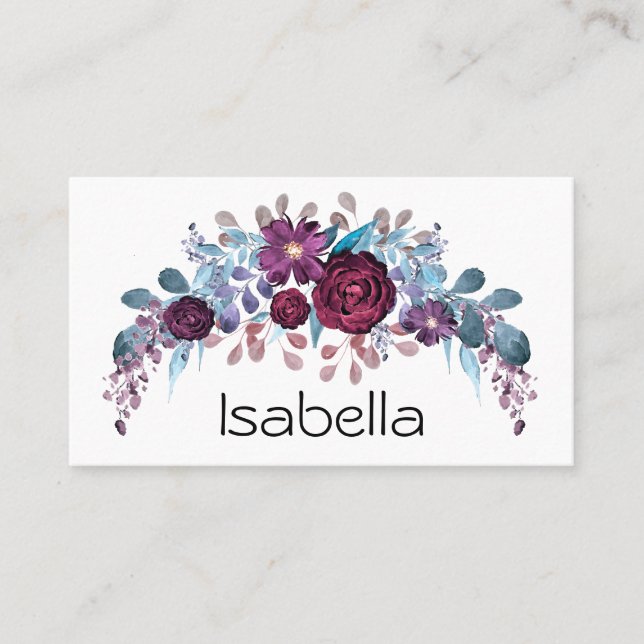 Personalised monogram text watercolor flower flora business card (Front)