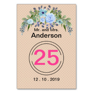 Personalised monogram text watercolor flower flora table number