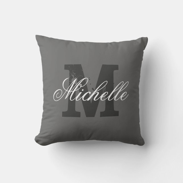 Personalised monogram throw pillow | Charcoal grey (Front)