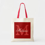 Personalised monogram tote bag | Bordeaux red<br><div class="desc">Personalised name monogram tote bag | Bordeaux red and white colour. Elegant logo design with beautiful monogrammed letter initials.  Cute vintage gift idea for bride,  flower girls,  maid of honour and bridesmaids at weddings. Classy script text with chic background letter. Also great for bridal shower or bachelorette party.</div>