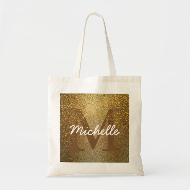 Personalised Monogram Tote Bag, Faux Gold Glitter Bag (Front)