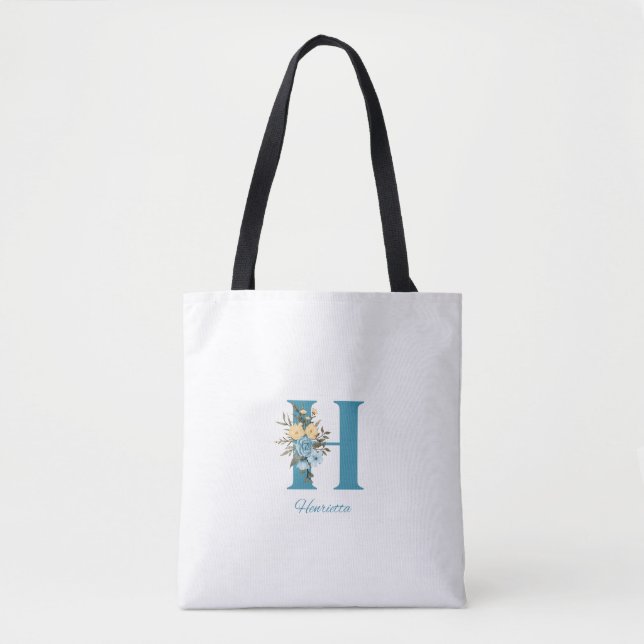 Personalised Monogram Tote Bag Floral Initial Bag (Front)