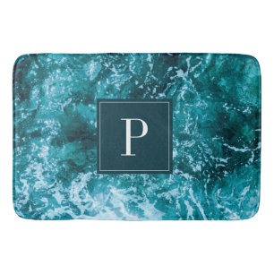 Personalised Monogram Turquoise Sea Waves Bath Mat