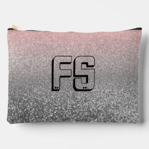Personalised monogram vintage glitter shine pink accessory pouch