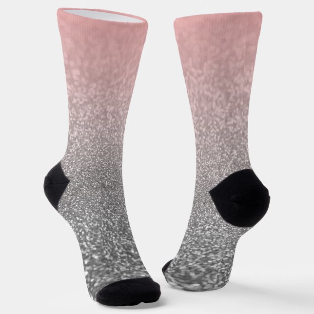 Personalised monogram vintage glitter shine pink  socks (Angled)